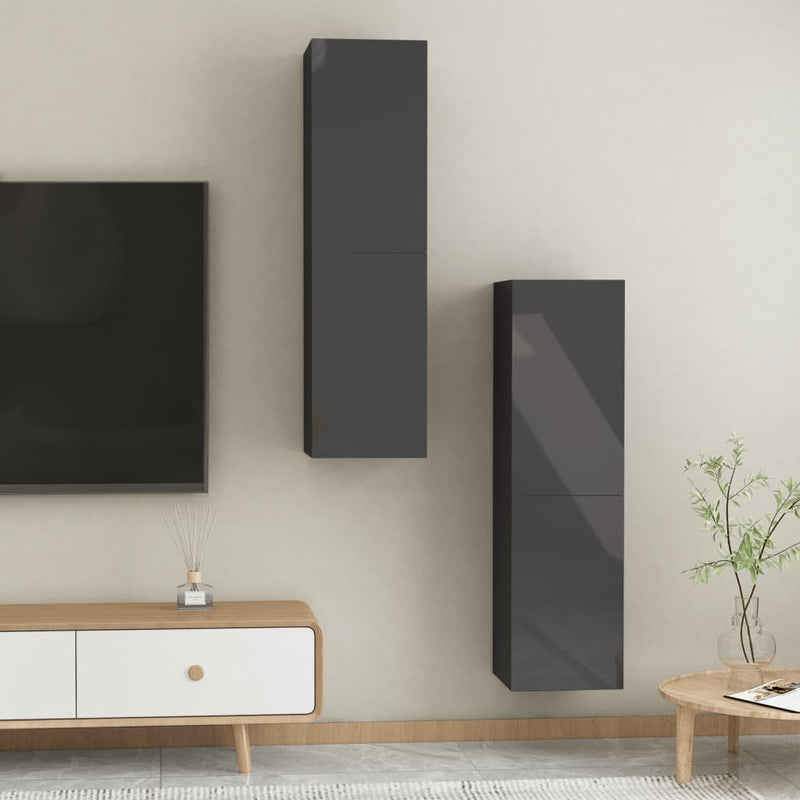 TV Cabinets 2 pcs High Gloss Grey 30.5x30x110 cm Engineered Wood Payday Deals