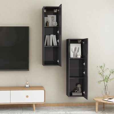 TV Cabinets 2 pcs High Gloss Grey 30.5x30x110 cm Engineered Wood Payday Deals