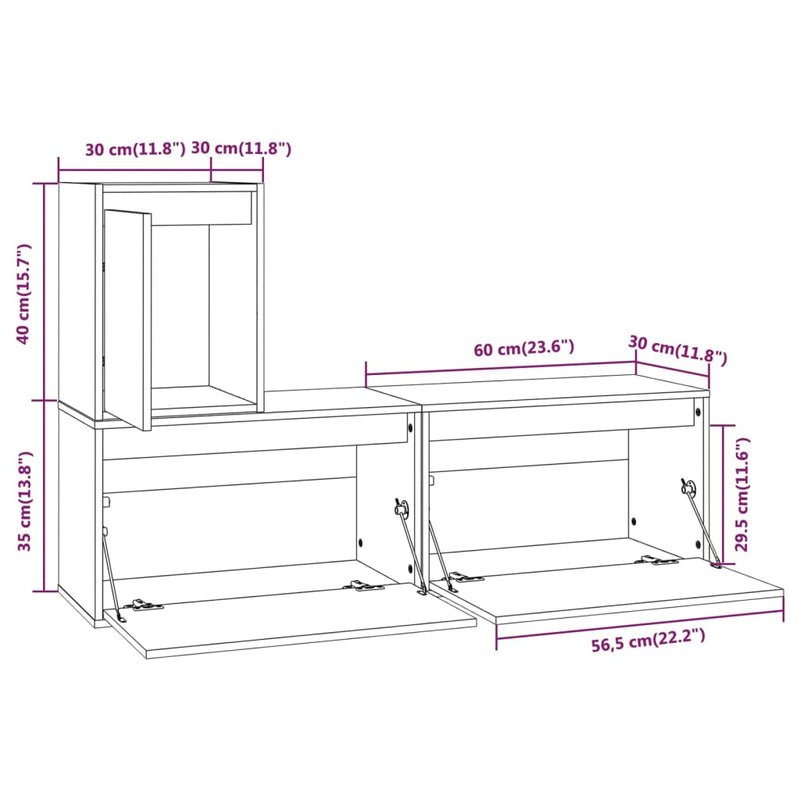 TV Cabinets 3 pcs Solid Wood Pine Payday Deals