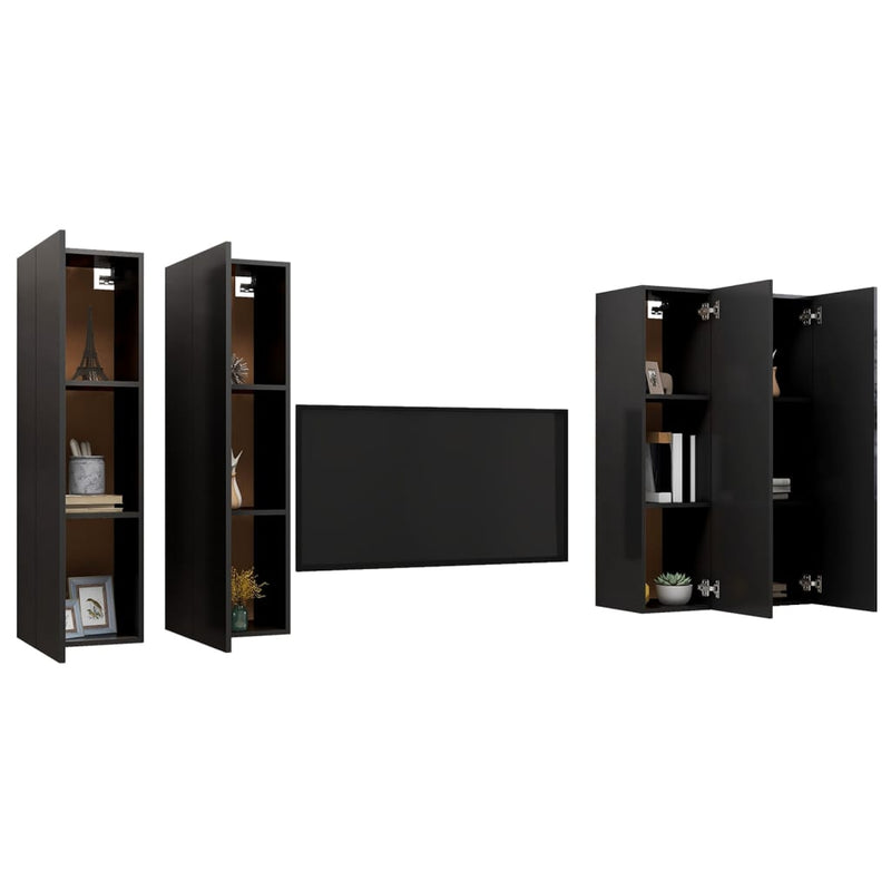 TV Cabinets 4 pcs Black 30.5x30x110 cm Engineered Wood Payday Deals