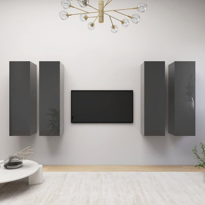 TV Cabinets 4 pcs High Gloss Grey 30.5x30x110 cm Engineered Wood Payday Deals