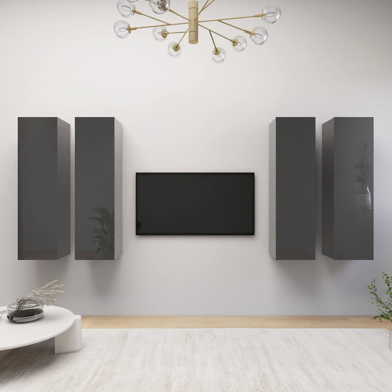TV Cabinets 4 pcs High Gloss Grey 30.5x30x110 cm Engineered Wood Payday Deals