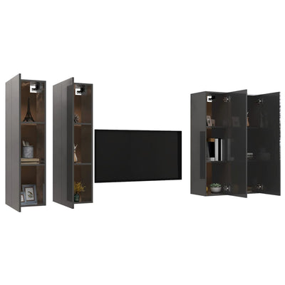 TV Cabinets 4 pcs High Gloss Grey 30.5x30x110 cm Engineered Wood Payday Deals