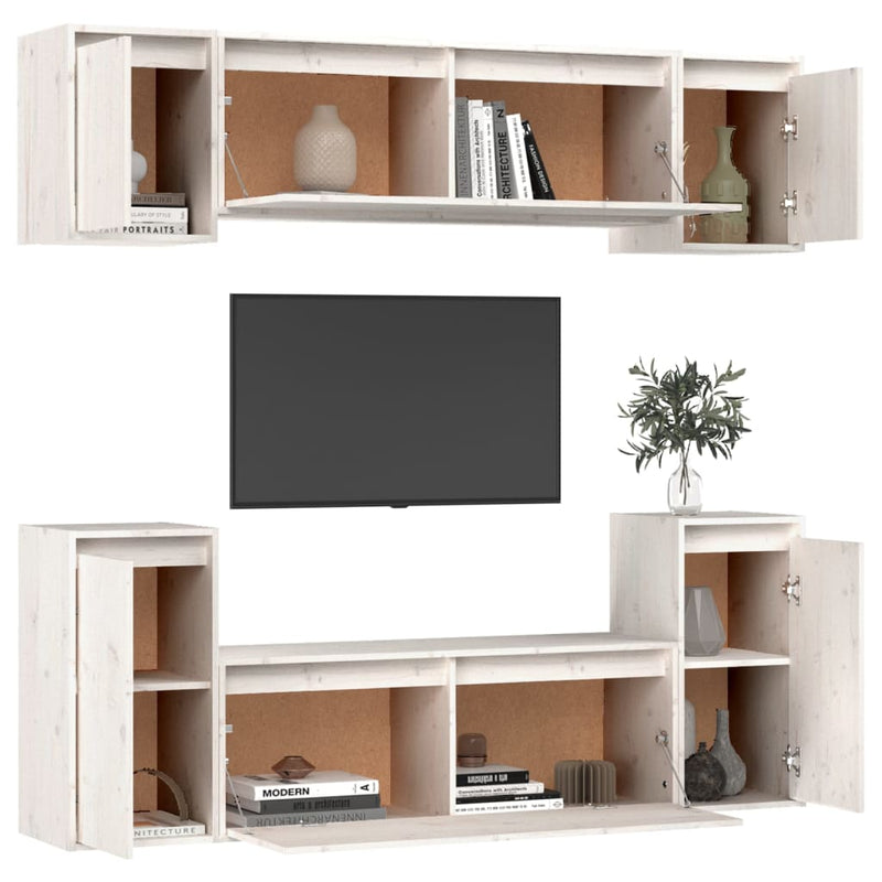 TV Cabinets 6 pcs White Solid Wood Pine Payday Deals