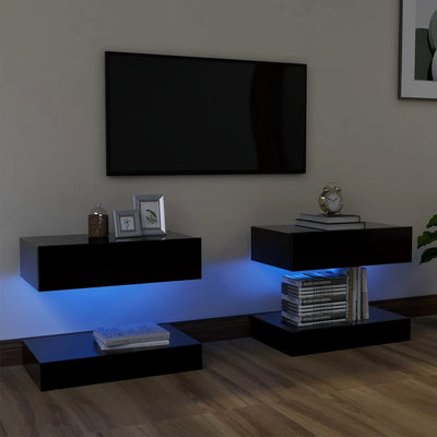 TV Cabinets with LED Lights 2 pcs Black 60x35 cm