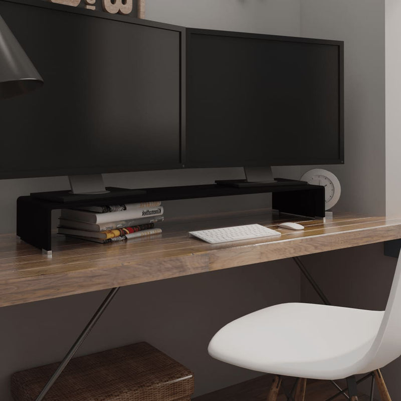 TV Stand/Monitor Riser Glass Black 110x30x13 cm Payday Deals