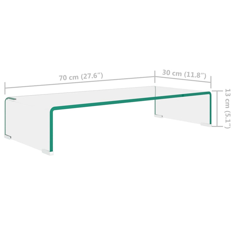 TV Stand/Monitor Riser Glass Clear 70x30x13 cm Payday Deals