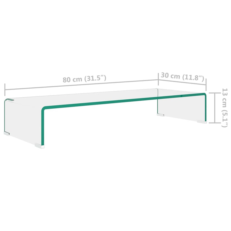 TV Stand/Monitor Riser Glass Clear 80x30x13 cm Payday Deals
