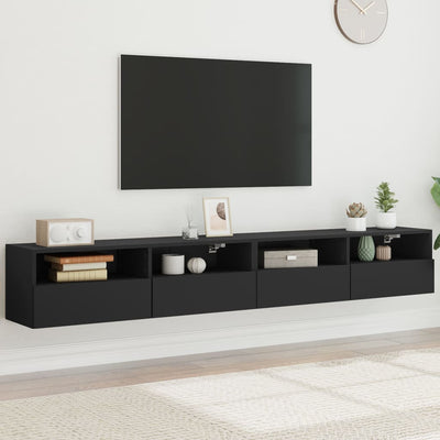 TV Wall Cabinets 2 pcs Black 100x30x30 cm Engineered Wood