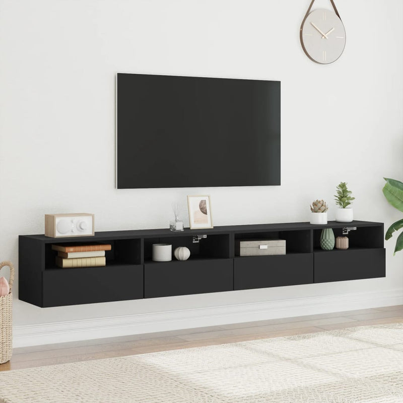 TV Wall Cabinets 2 pcs Black 100x30x30 cm Engineered Wood Payday Deals