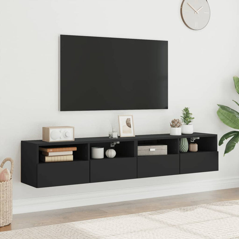 TV Wall Cabinets 2 pcs Black 80x30x30 cm Engineered Wood Payday Deals