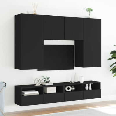 TV Wall Cabinets 2 pcs Black 80x30x30 cm Engineered Wood Payday Deals