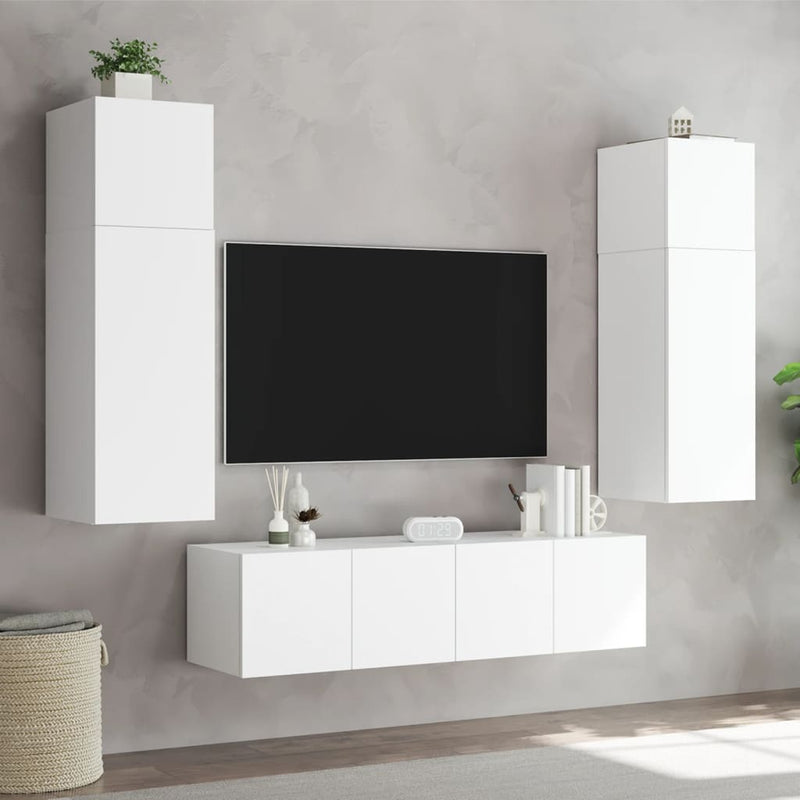 TV Wall Cabinets with LED Lights 2 pcs White 80x35x31 cm Payday Deals