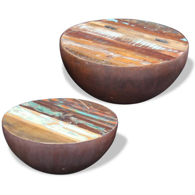 Two Piece Bowl Shaped Coffee Table Set Solid Reclaimed Wood Payday Deals