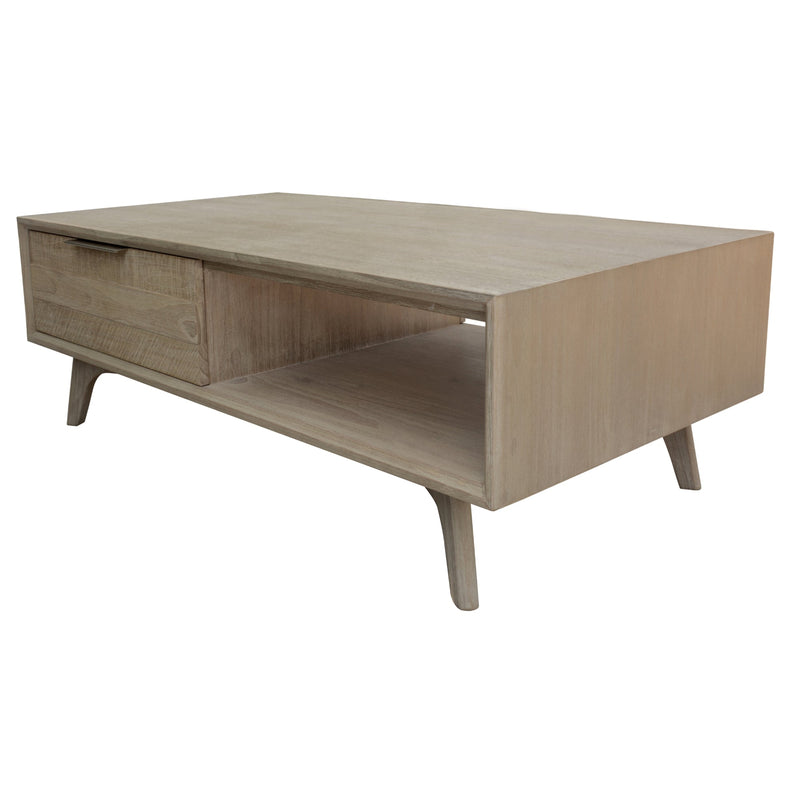 Tyler 130cm Coffee Table 2 Drawer Solid Acacia Timber Brushed Smoke Payday Deals