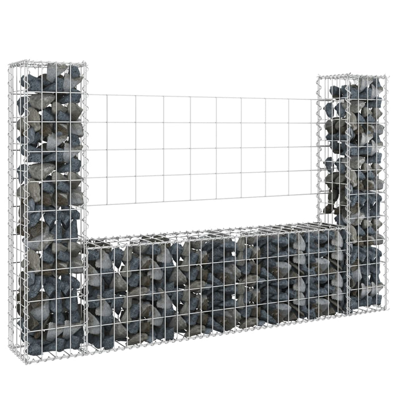 U-shape Gabion Basket with 2 Posts Iron 140x20x100 cm Payday Deals