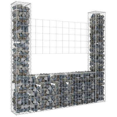 U-shape Gabion Basket with 2 Posts Iron 140x20x150 cm Payday Deals