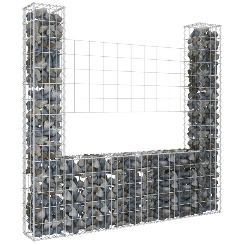 U-shape Gabion Basket with 2 Posts Iron 140x20x150 cm Payday Deals