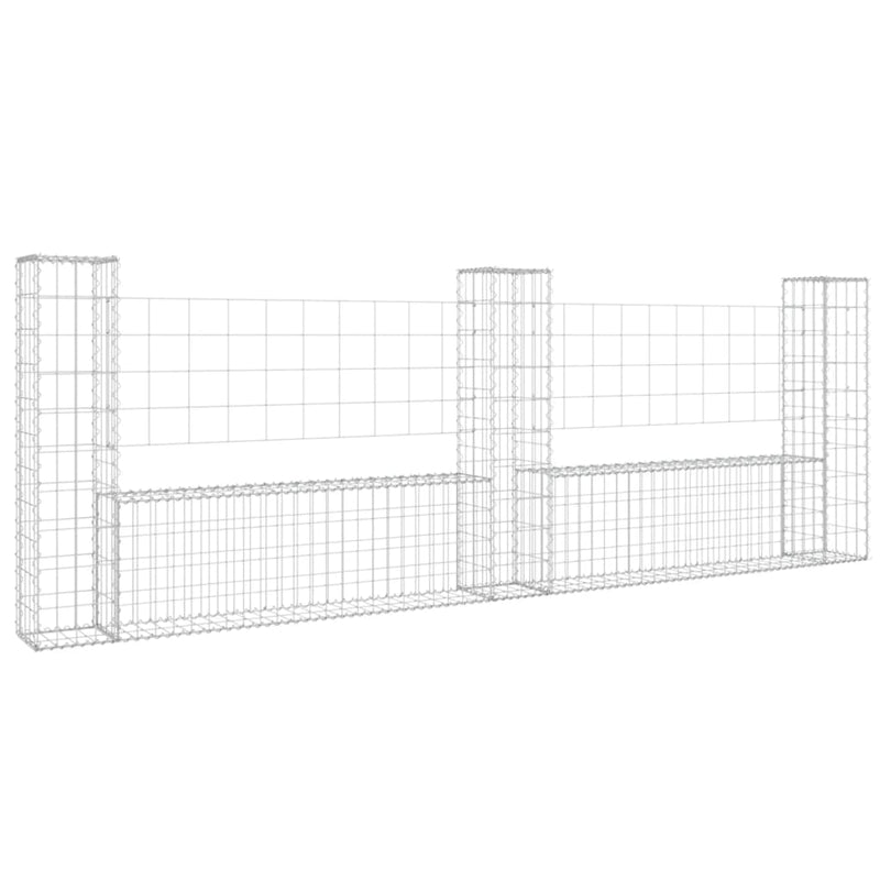 U-shape Gabion Basket with 3 Posts Iron 260x20x100 cm Payday Deals
