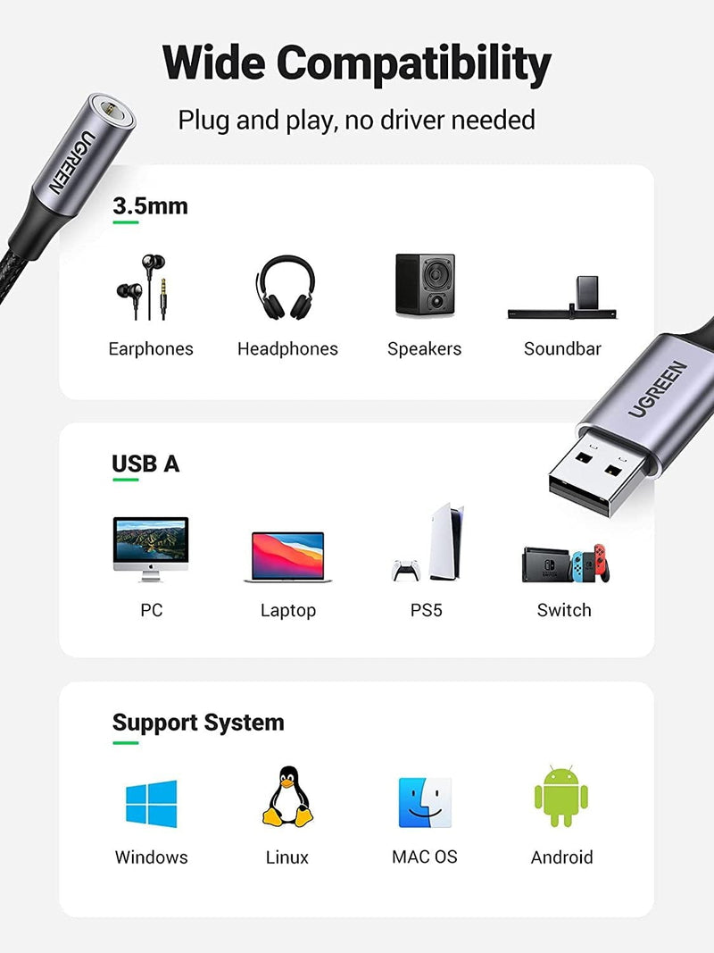 UGREEN 30757 USB to 3.5mm Audio Jack Sound Card Adapter Payday Deals