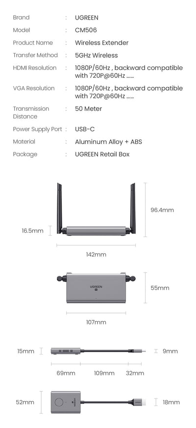 UGREEN 50633A Wireless HDMI Extender Transmitter and Receiver 70m Payday Deals