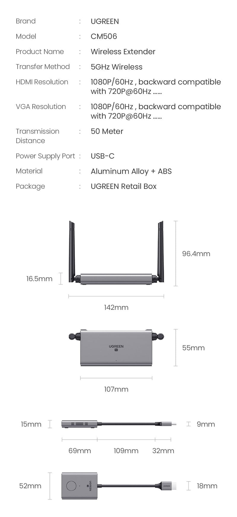 UGREEN 50633A Wireless HDMI Extender Transmitter and Receiver 70m Payday Deals