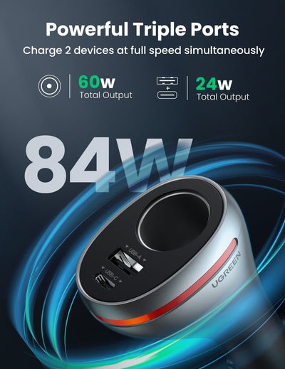 UGREEN 60712 84W Dual Port Car Charger (Space Grey) Payday Deals