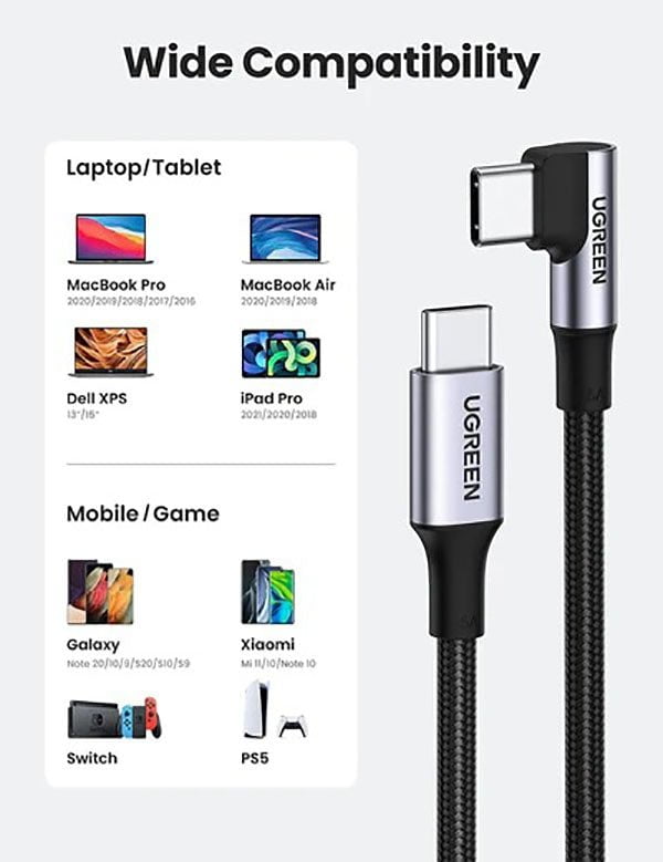 UGREEN 70645 USB-C to Angle USB-C Cable 2M Payday Deals