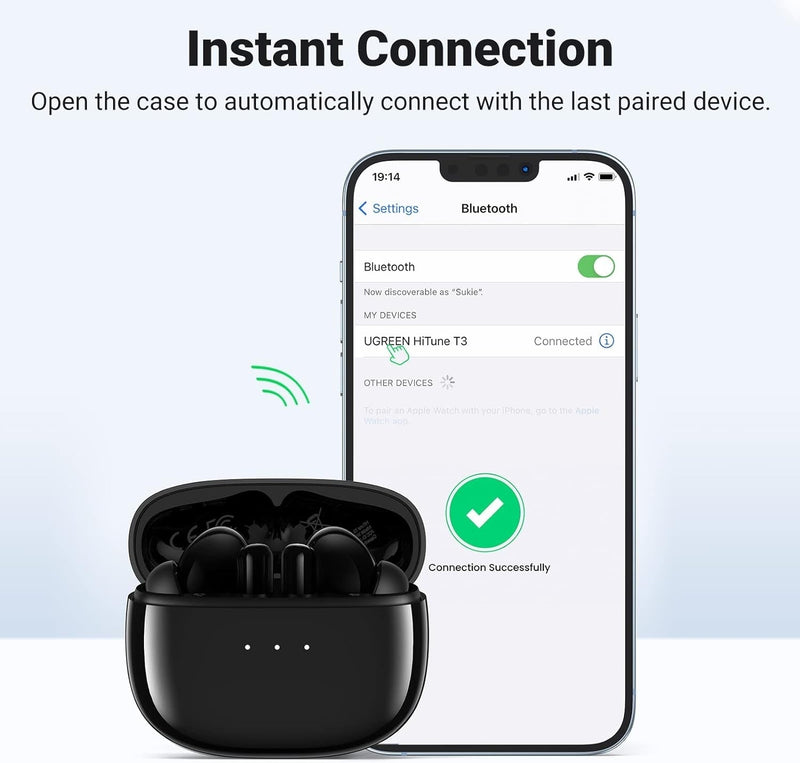UGREEN 90401 HiTune T3 Active Noise-Cancelling Wireless Earbuds (Black) Payday Deals