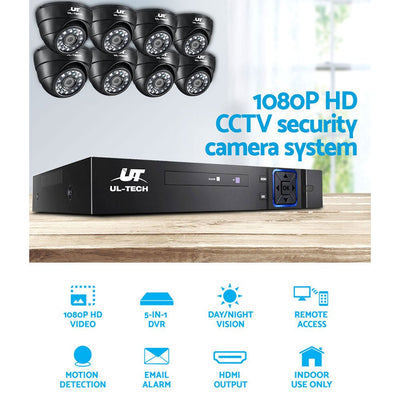UL-tech CCTV 8 Dome Cameras Home Security System 8CH DVR 1080P 1TB IP Day Night Payday Deals