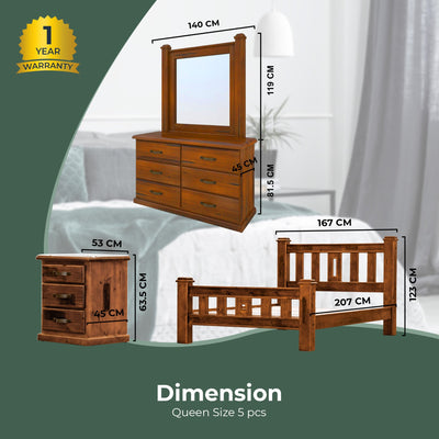 Umber 4pc Queen Bed Frame Suite Bedside Dresser Furniture Package - Dark Brown Payday Deals