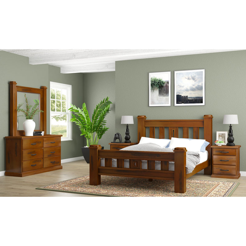 Umber 4pc Queen Bed Frame Suite Bedside Tallboy Furniture Package - Dark Brown Payday Deals