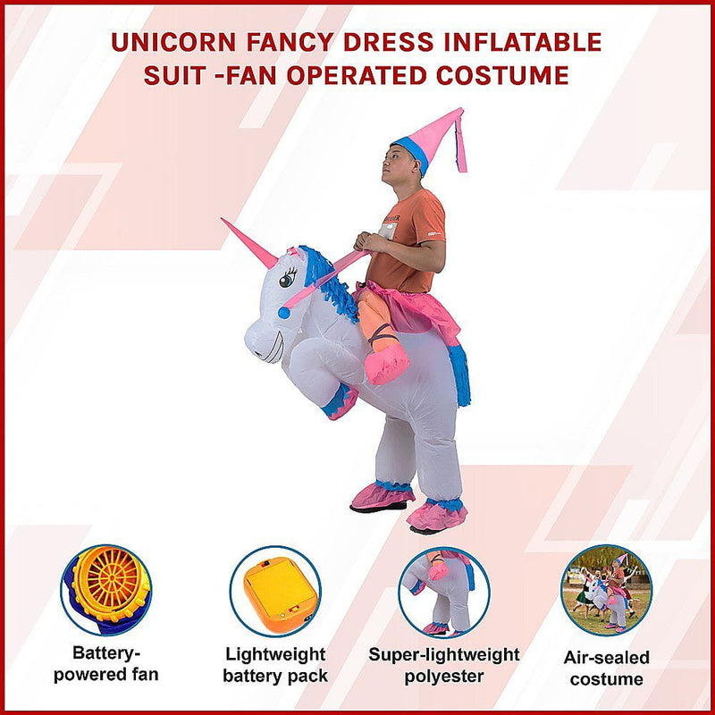 UNICORN Fancy Dress Inflatable Suit -Fan Operated Costume Payday Deals