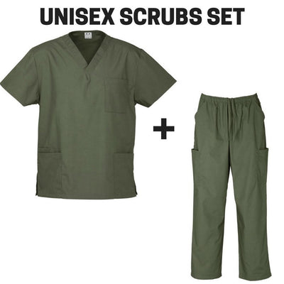 Unisex Classic SCRUBS SET Medical Nursing Vet Uniform Top & Pants H10612 H10610 - Sage - 5XL