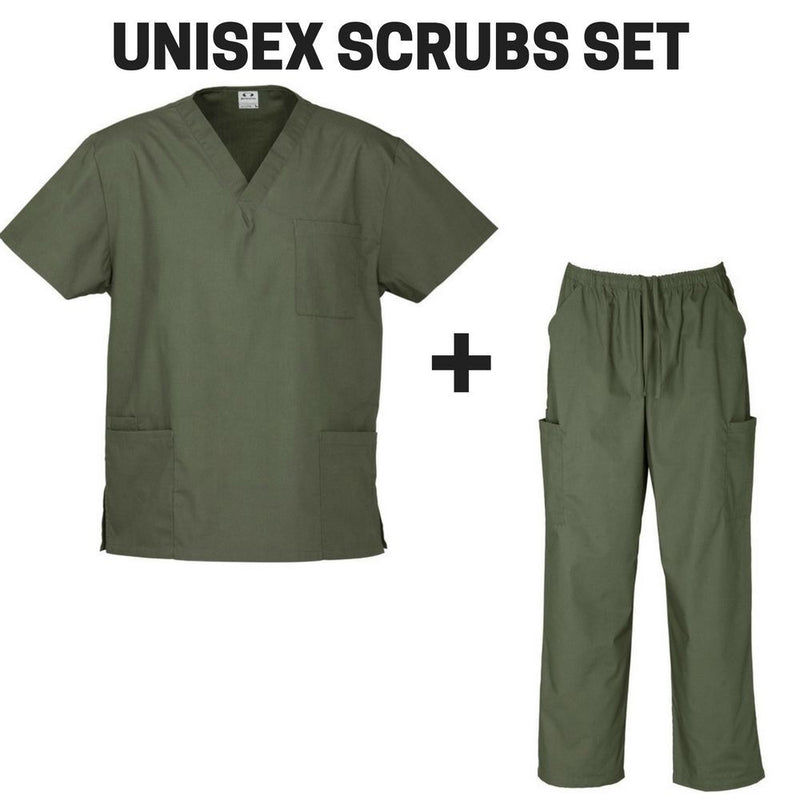 Unisex Classic SCRUBS SET Medical Nursing Vet Uniform Top & Pants H10612 H10610 - Sage - 5XL Payday Deals