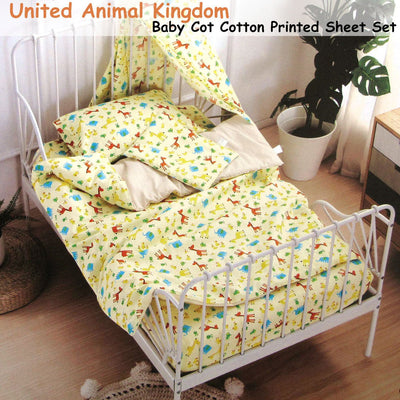 United Animal Kingdom Baby 100% Cotton Printed Sheet Set Cot Size Payday Deals