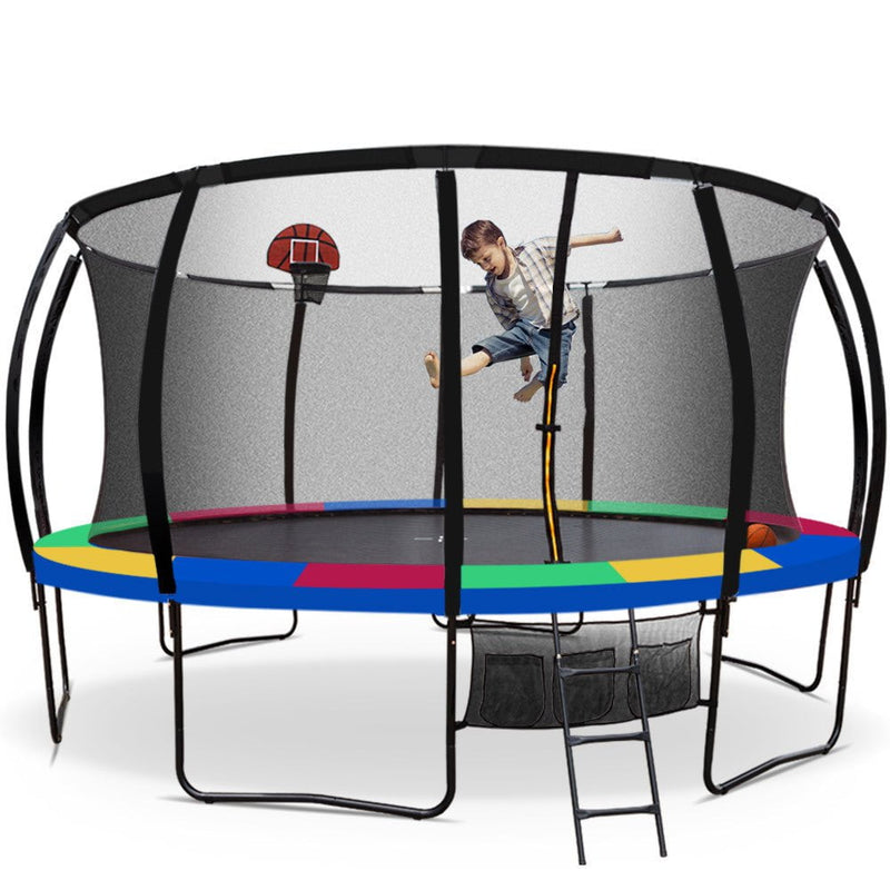 UP-SHOT Trampoline 16ft Outdoor Round Curved Pole with Basketball Set for Kids, Black Multi-colour Payday Deals