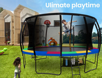 UP-SHOT Trampoline 16ft Outdoor Round Curved Pole with Basketball Set for Kids, Black Multi-colour Payday Deals