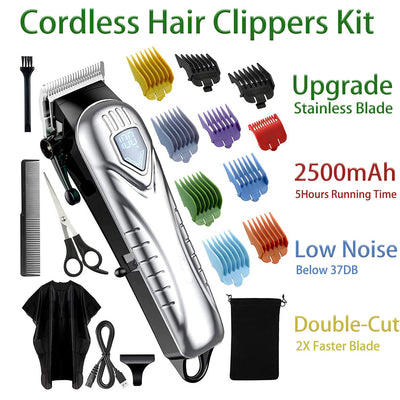 Upgrade Men Portable Hair Trimmer Clippers Sets Low Noise Faster Blade 2500mAh