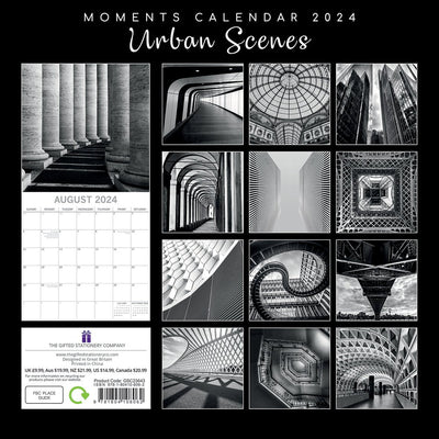 Urban Scenes - 2024 Square Wall Calendar 16 Months Black & White Planner Gift Payday Deals