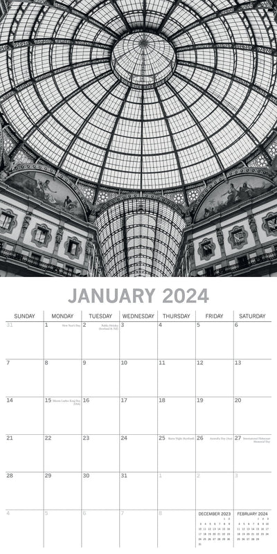 Urban Scenes - 2024 Square Wall Calendar 16 Months Black & White Planner Gift Payday Deals