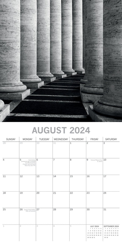 Urban Scenes - 2024 Square Wall Calendar 16 Months Black & White Planner Gift Payday Deals