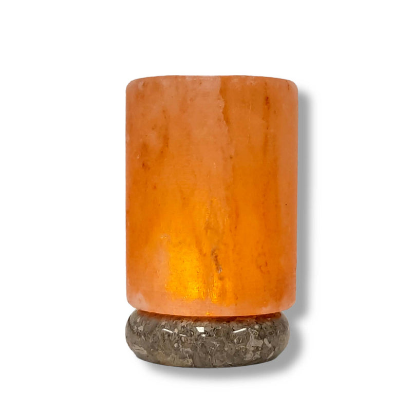 USB Himalayan Salt Lamp - Cylinder Carved Shape Pink Crystal Rock LED Light Payday Deals