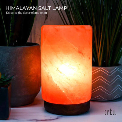 USB Himalayan Salt Lamp - Cylinder Carved Shape Pink Crystal Rock LED Light Payday Deals