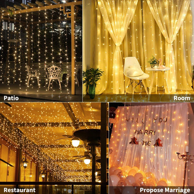 USB Powered 300 LED Curtain String Light with 8 Modes and Remote Control for Bedroom Party Wedding Decorations Payday Deals