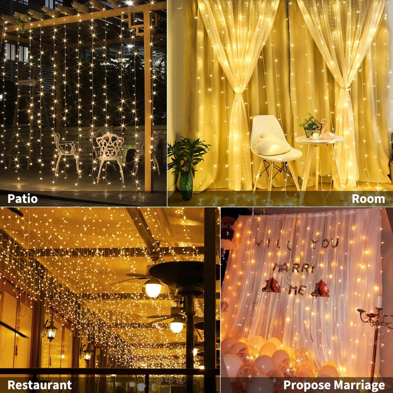 USB Powered 300 LED Curtain String Light with 8 Modes and Remote Control for Bedroom Party Wedding Decorations Payday Deals