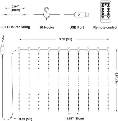 USB Powered 300 LED Curtain String Light with 8 Modes and Remote Control for Bedroom Party Wedding Decorations Payday Deals