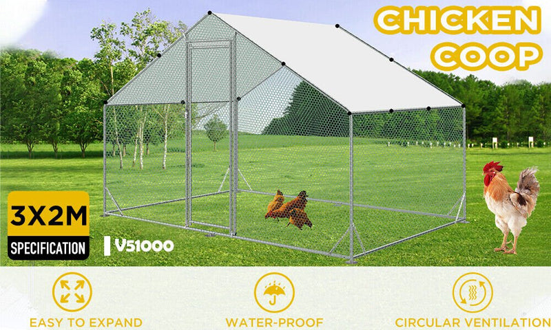 VaKa 3x2x1.95m Metal Walk-in Chicken Coop Rabbit Hutch Cage Hen House Chook Au Payday Deals