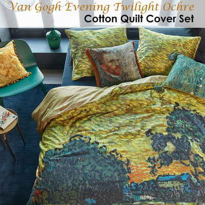 Van Gogh Evening Twilight Ochre Cotton Sateen Quilt Cover Set King Payday Deals