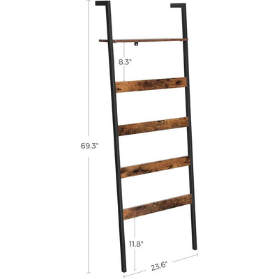 VASAGLE Blanket Ladder Wall-Leaning Rack with Storage Shelf Rustic Brown and Black LLS012B01 Payday Deals